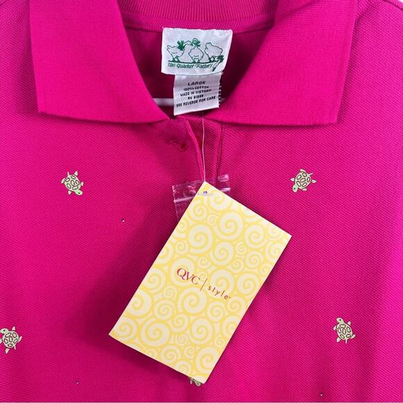 The Quacker Factory New Pink Green Turtle Print Collared Sleeveless Polo Top L - Picture 5 of 10